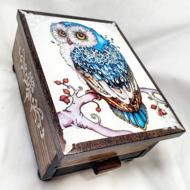 PERSONALIZED Majestic Owl Jewelry Box, with Mirror & Drawer Jewelry Organizer, Personalized Gift for mom, Owl Decor image 2