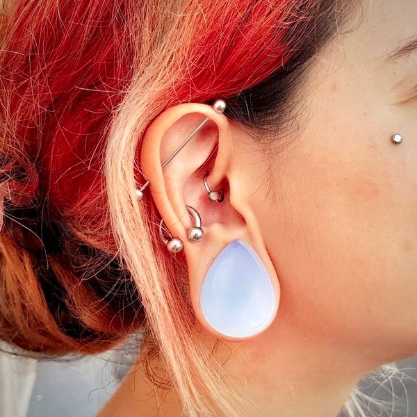 Opal Teardrop Stone Iridescent Gauges Ear Plugs -2g 0g 00g 1/2” 9/16” 5/8”  3/4” 7/8”  1” Opal Moon Stone Plug Earrings