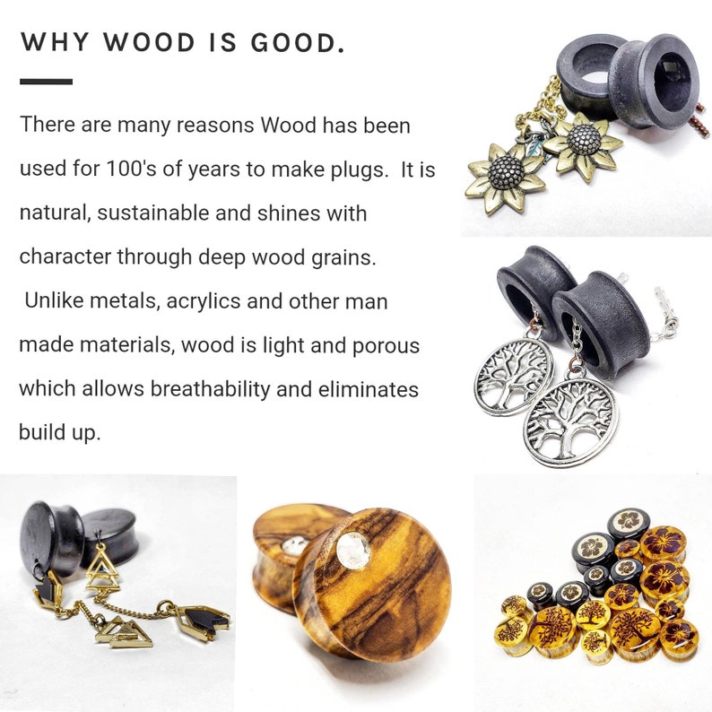 Organic Black Ebony Wood Plugs Organic Gauges Wood Plugs for Ears Gauges Sizes 2g 0g 00g 7/16 1/2 9/16 5/8 3/4 7/8 1 28mm 30mm 32mm 画像 8