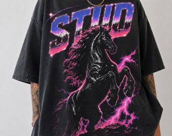 Stud Lesbian Shirt, Black Horse Y2K Graphic Tee, Masc Pride Comfort Colors Shirt