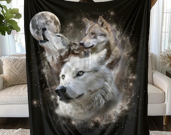Vintage Wolf Blanket, Wolf Lover Gift, Weirdcore Blanket, Unique Blanket, Graphic Blanket Gift, Cosmic Wolf Pack Fleece Blanket, Wolf Decor
