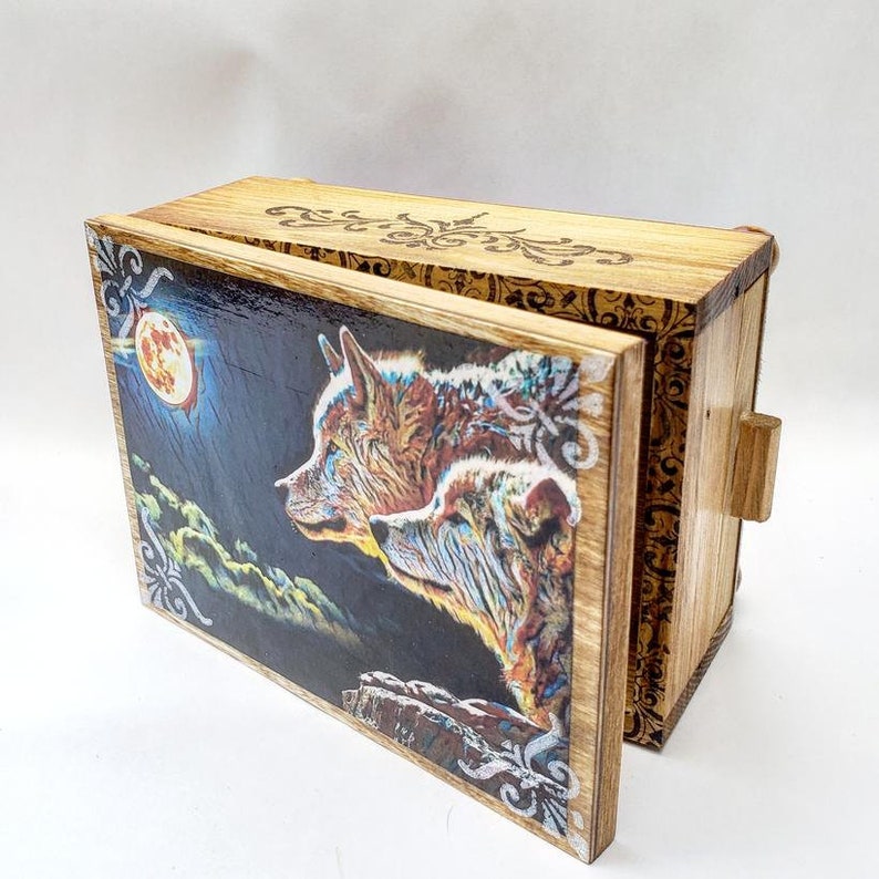 PERSONALIZED Moonlight Wolf Jewelry Box w/ Mirror Handcrafted Etsy