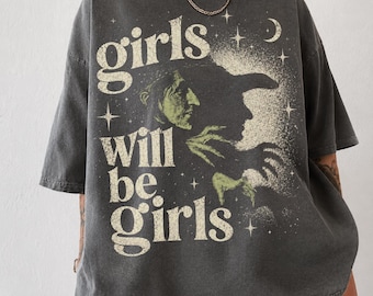 Girls Will Be Girls Witch Shirt, Feminist Halloween Tee, Vintage Witch Graphic Tee, Summerween Shirt, Goth Witchcore Tee, Comfort Colors Tee