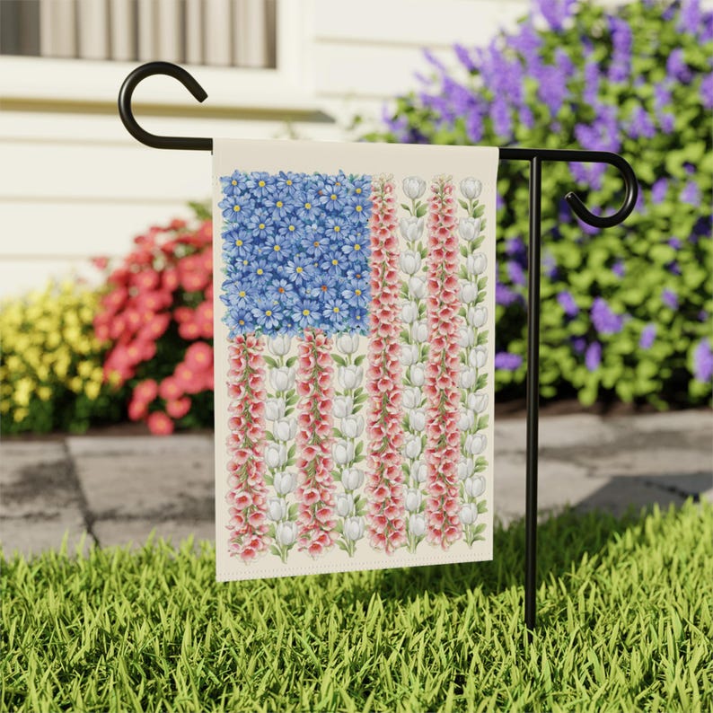FDT Garden Flag, Foxglove Daisy Tulip Floral American Flag, Feminist Political Yard Decor, Resistance Outdoor Flag, Anti Trump Garden Flag image 6