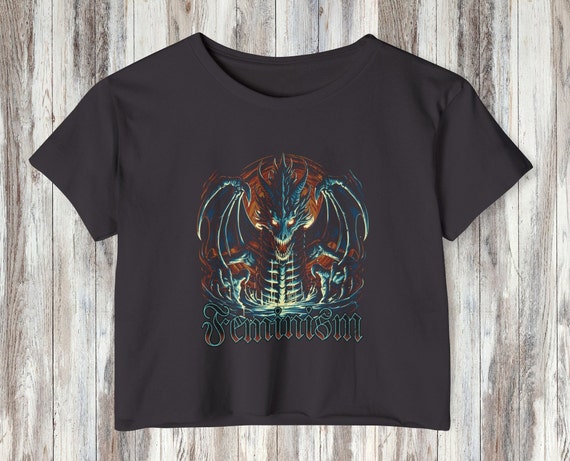 Feminism Dragon Baby Tee, Crop Top, Fantasy Feminism Dragon