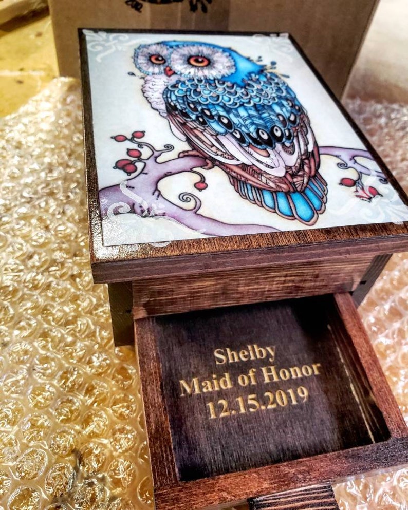 PERSONALIZED Majestic Owl Jewelry Box, with Mirror & Drawer Jewelry Organizer, Personalized Gift for mom, Owl Decor image 8