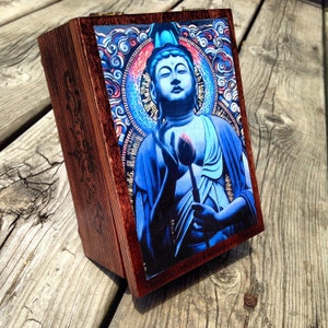 PERSONALIZED Lord Buddha Jewelry Box with Mirror & Drawer- Handcrafted Wood Jewelry Box, Jewelry Organizer, Gift, Jewelry Storage, Birthday