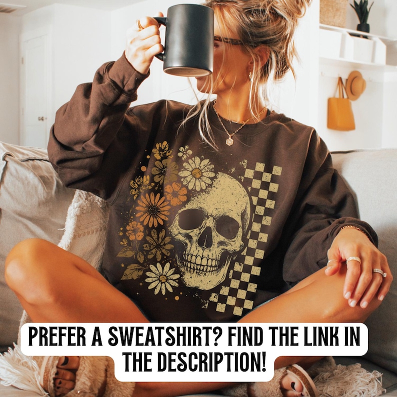 Boho Skull Graphic Tee, Vintage Grunge Comfort Colors Tee, Retro Boho Summerween Shirt, Cute Spooky Halloween Shirt, Spooky Summer Shirt image 10