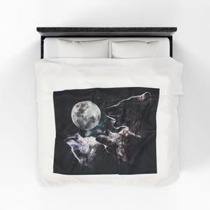 Vintage Wolf Blanket, Wolf Lover Gift, Weirdcore Blanket, Unique Blanket, Graphic Blanket Gift, Cosmic Wolf Pack Fleece Blanket, Wolf Decor 50" × 60"