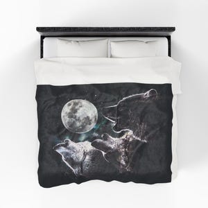 Vintage Wolf Blanket, Wolf Lover Gift, Weirdcore Blanket, Unique Blanket, Graphic Blanket Gift, Cosmic Wolf Pack Fleece Blanket, Wolf Decor 60" × 80"