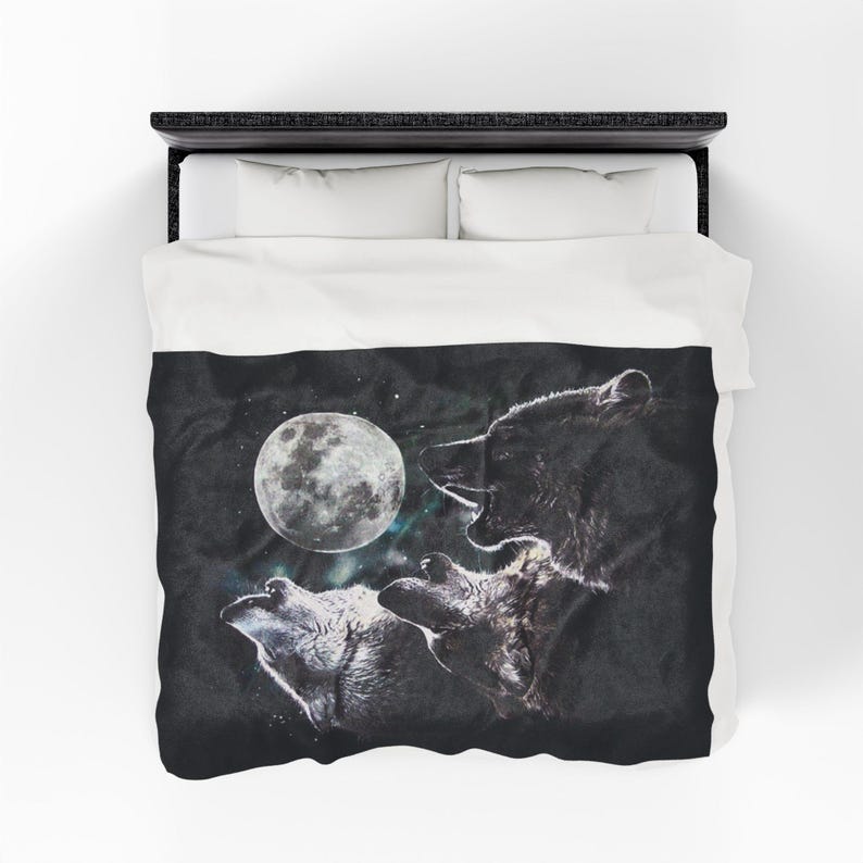 Vintage Wolf Blanket, Wolf Lover Gift, Weirdcore Blanket, Unique Blanket, Graphic Blanket Gift, Cosmic Wolf Pack Fleece Blanket, Wolf Decor 60" × 80"