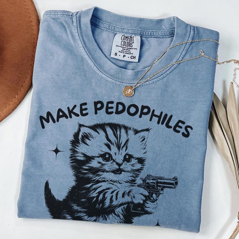 Y2K Cat With a Cause Anti Trump Shirt, Trump Epstein Shirt, Funny Cat Graphic Tee, Anti Maga Shirt, Feminist, Comfort Colors Protest Shirt Blue Jean