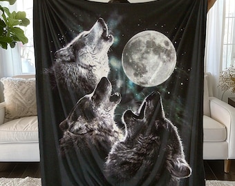 Vintage Wolf Blanket, Wolf Lover Gift, Weirdcore Blanket, Unique Blanket, Graphic Blanket Gift, Cosmic Wolf Pack Fleece Blanket, Wolf Decor