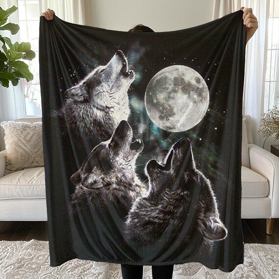 Vintage Wolf Blanket, Wolf Lover Gift, Weirdcore Blanket, Unique Blanket, Graphic Blanket Gift, Cosmic Wolf Pack Fleece Blanket, Wolf Decor