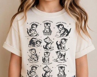 Cancer Sucks Kids Shirt, Childhood Cancer Awareness Tee, Toddler Kitten Shirt,  Cancer Support Baby Bodysuit, Youth Chemo Support Gift