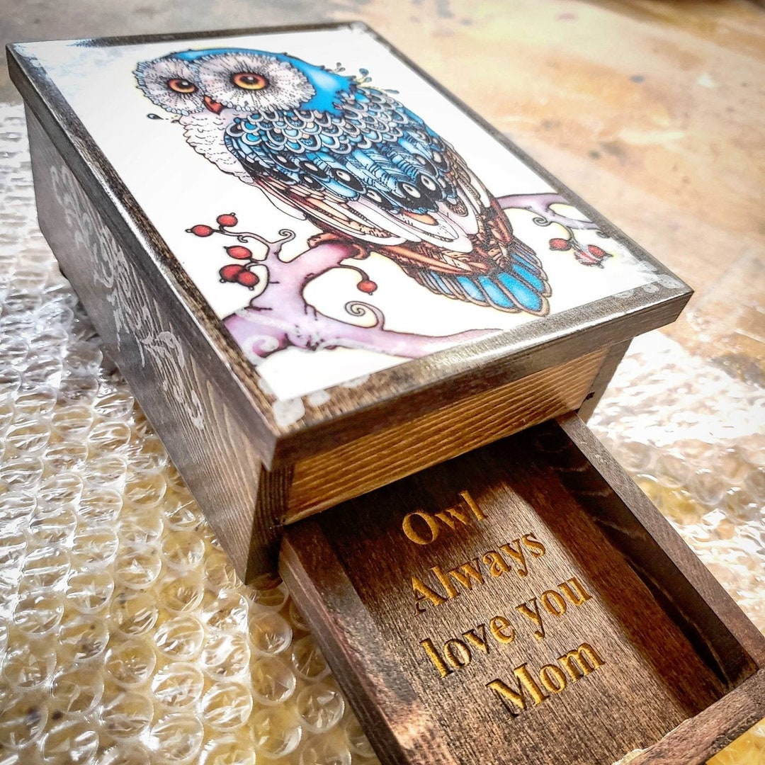 PERSONALIZED Majestic Owl Jewelry Box, With Mirror & Drawer