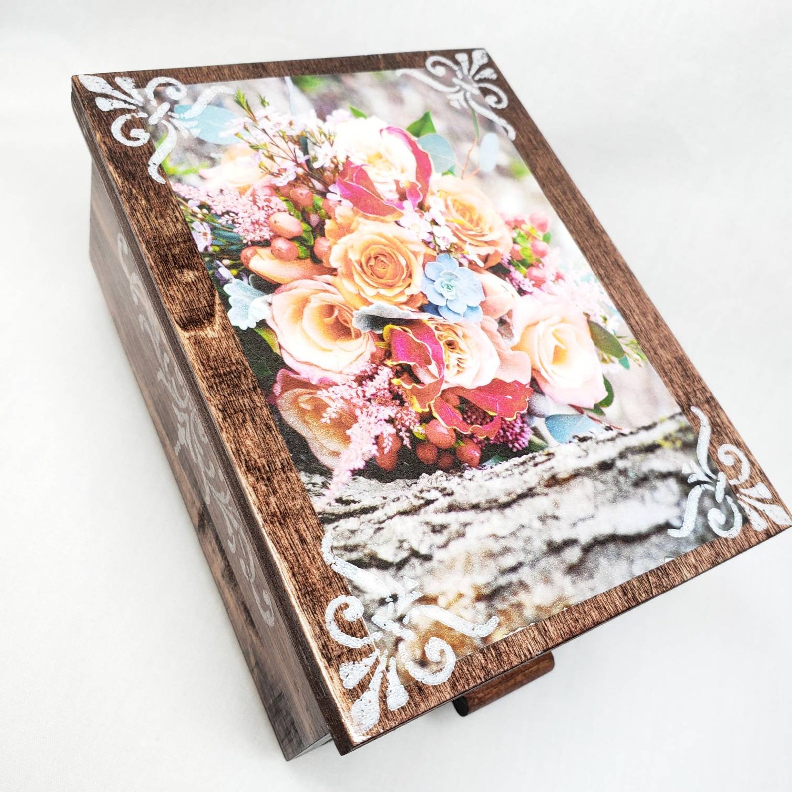 PERSONALIZED Flower Bouquet Jewelry Box With Mirror & Drawer Etsy
