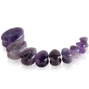 Organic Amethyst Teardrop Stone Gauges -Ear Gauge Plugs Teardrop Shaped Purple Quartz - Sizes 2g 0g 00g 1/2” 9/16” 5/8” 3/4”7/8” 1”