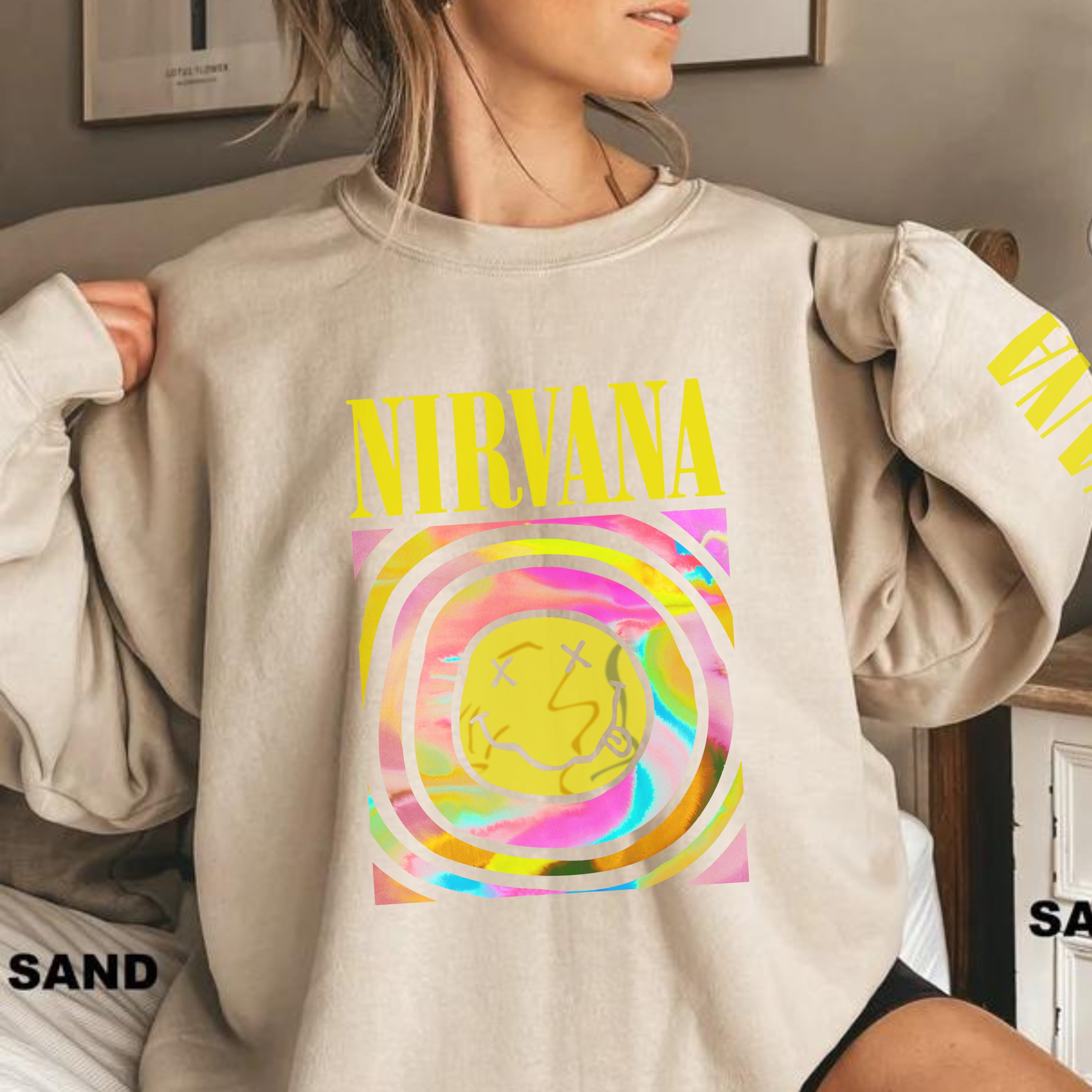 Discover Pink Nirvana Sweatshirt, Preppy Sweatshirt, 90s sweatshirt, Nirvana Sweatshirt