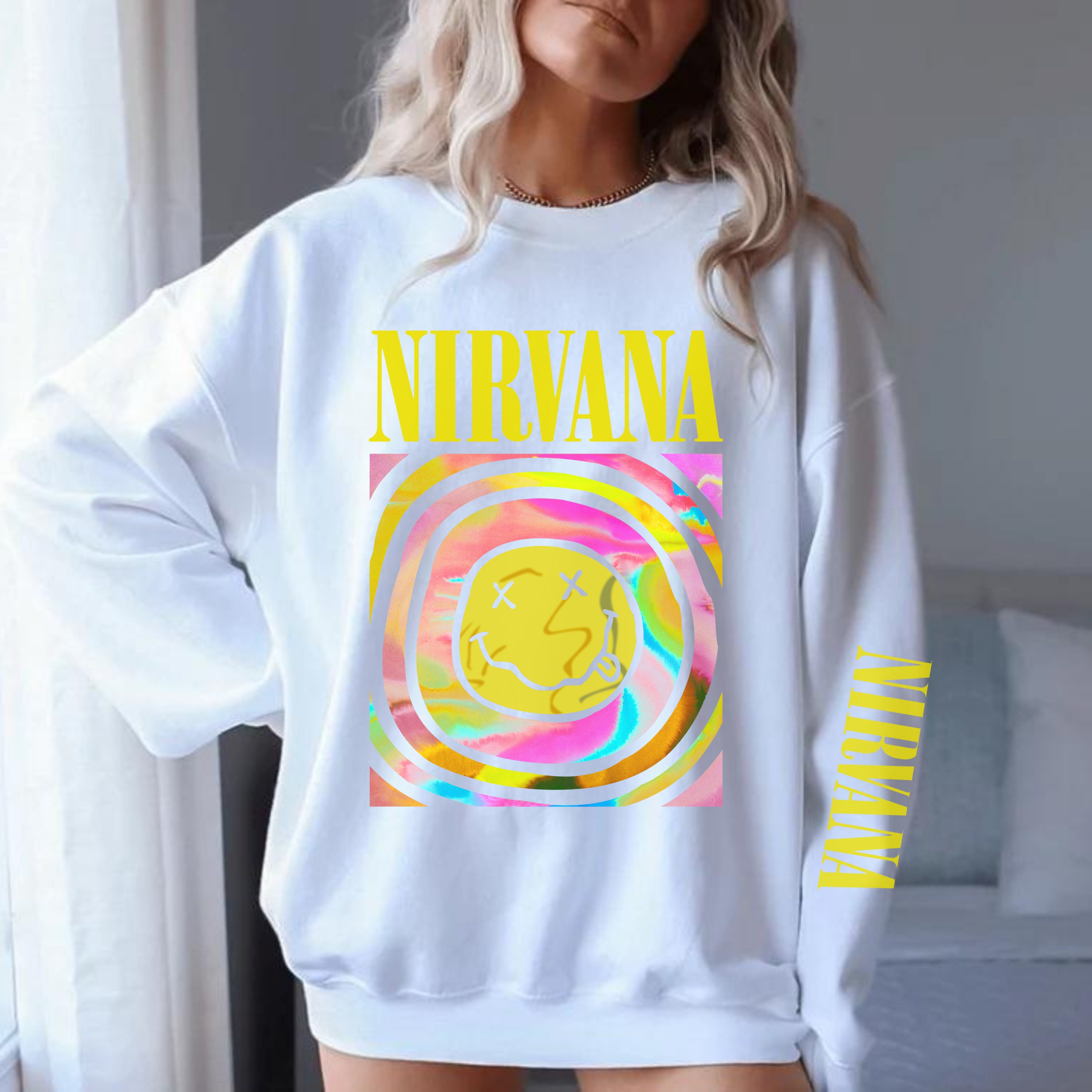 Discover Pink Nirvana Sweatshirt, Preppy Sweatshirt, 90s sweatshirt, Nirvana Sweatshirt