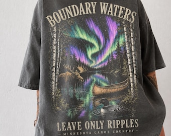 Boundary Waters Shirt, BWCA Canoe Country Tee, Minnesota Camping Shirt, Northern Lights Moose Comfort Colors Graphic Tee