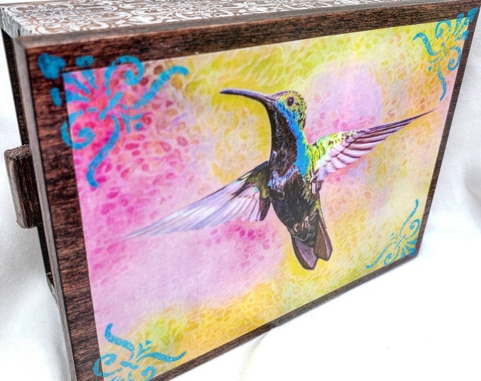 PERSONALIZED Hummingbird Jewelry Box with Mirror & Drawer, Jewelry Organizer, trinket Storage, Christmas Gift, Personalized Gift