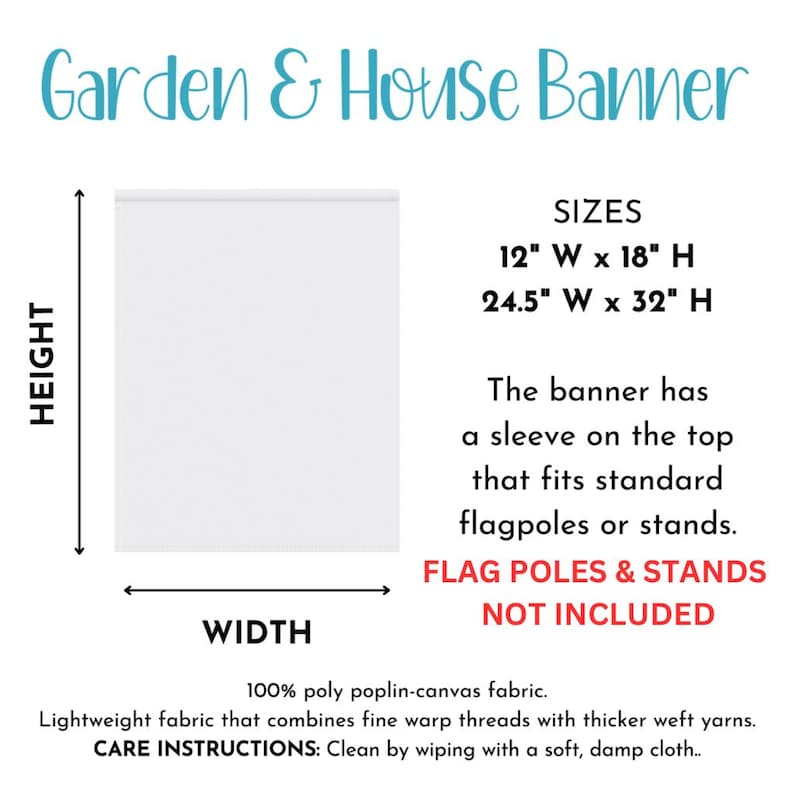 Puede incluir: Bandera blanca para jard&iacute;n y casa con el texto "Garden & House Banner". La bandera tiene una funda en la parte superior que se adapta a m&aacute;stiles o soportes est&aacute;ndar. Los tama&ntilde;os son 30,5 cm de ancho x 45,7 cm de alto y 62,2 cm de ancho x 81,3 cm de alto.