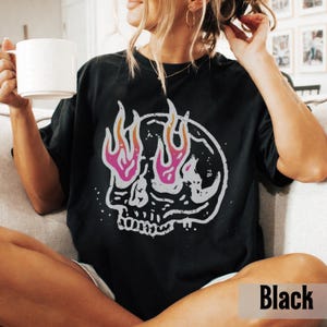 Flaming Skull Graphic Tee, Vintage Grunge Streetwear Shirt, Edgy Gothic Style image 4
