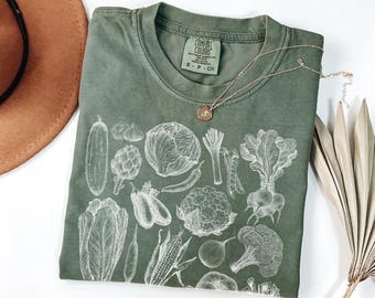 Vegetable 90s Comfort Colors® Vintage Tattoo Style Tshirt, Summer Tee, Garlic Shirt, Tomato Shirt, Cottagecore Garden, Farmers Market Shirt