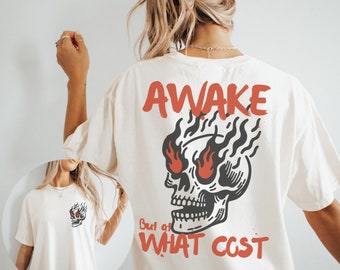Awake At What Cost Skull Vintage Shirts, Ironic Shirt, Grunge Shirt, Alt Clothing, Comfort Colors Vintage Graphic Tee, Boho Hippie Aesthetic