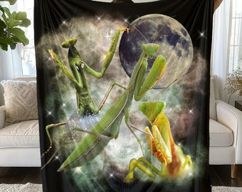Cosmic Praying Mantis Blanket, Vintage 90s Bugcore Throw, Forestcore Mantis Bedding, Weirdcore Insect Blanket, Cozy Boho Cottagecore Throw