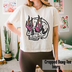 Flaming Skull Graphic Tee, Vintage Grunge Streetwear Shirt, Edgy Gothic Style image 13