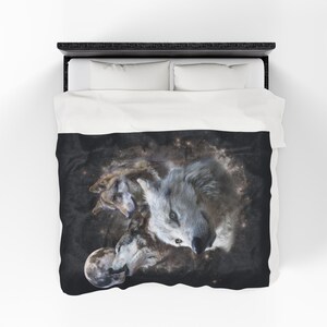 Vintage Wolf Blanket, Wolf Lover Gift, Weirdcore Blanket, Unique Blanket, Graphic Blanket Gift, Cosmic Wolf Pack Fleece Blanket, Wolf Decor 60" × 80"