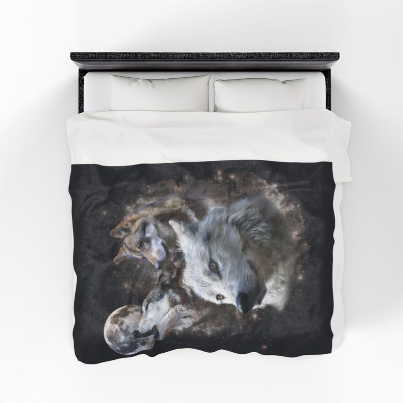 Vintage Wolf Blanket, Wolf Lover Gift, Weirdcore Blanket, Unique Blanket, Graphic Blanket Gift, Cosmic Wolf Pack Fleece Blanket, Wolf Decor 60" × 80"