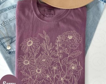 Comfort Colors® Wild Flowers 90s Vintage Style Tshirt, Retro Y2k Botanical Shirt, Garden Lovers Shirt, Bloom Shirt, Mom Shirts