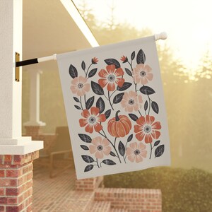 Bandera de jardín bohemia con flores otoñales, arte cottagecore para jardín, regalo de inauguración de casa, decoración de porche, decoración de exteriores otoñal, arte de jardín, bandera de jardín otoñal imagen 7