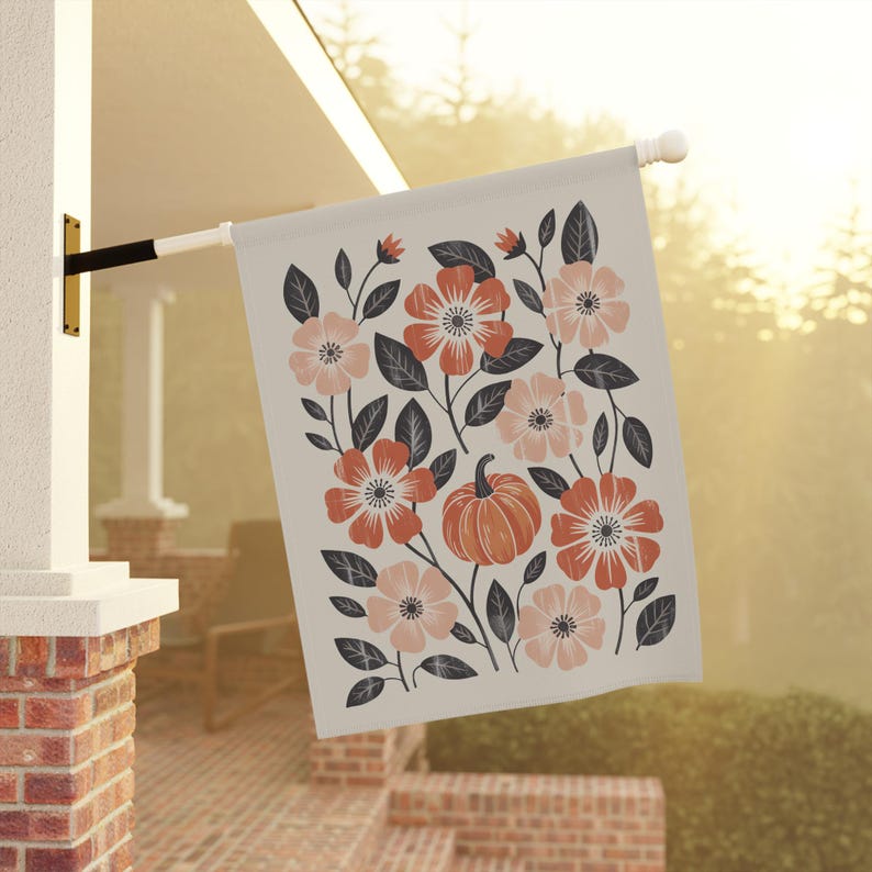 Bandera de jardín bohemia con flores otoñales, arte cottagecore para jardín, regalo de inauguración de casa, decoración de porche, decoración de exteriores otoñal, arte de jardín, bandera de jardín otoñal imagen 7