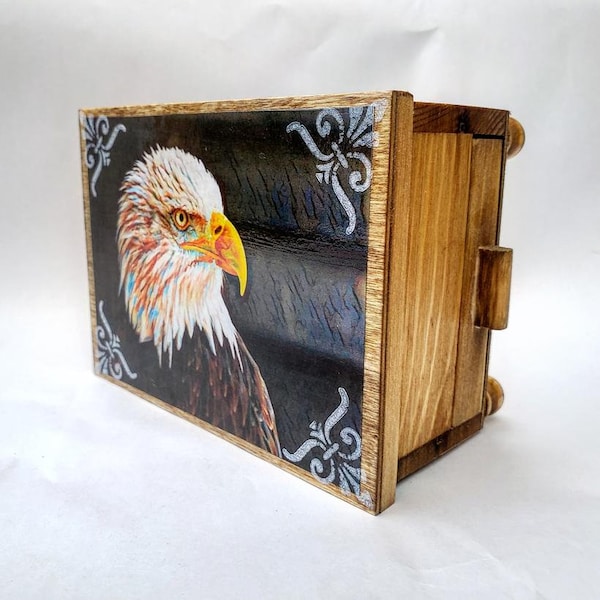 PERSONALIZED Eagle Jewelry Box with Mirror & Drawer, Trinket Box, Wood Jewelry Organizer, Birthday Gift, Home Decor