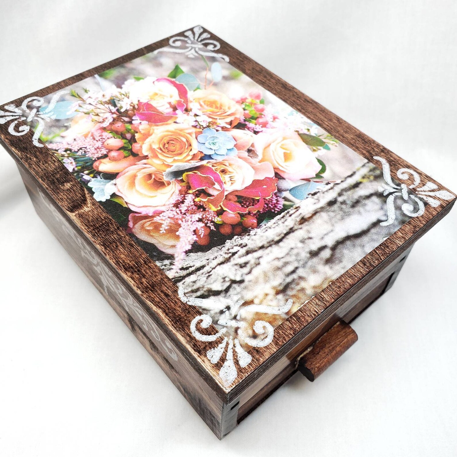 PERSONALIZED Flower Bouquet Jewelry Box With Mirror & Drawer Etsy
