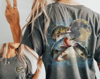 Vintage 90s Moonlight Bass Shirt, Weirdcore Ironic Shirt, Fishing Shirt, Comfort Colors Fish Shirt, Unisex Outdoor Shirt, Fisherman Gift