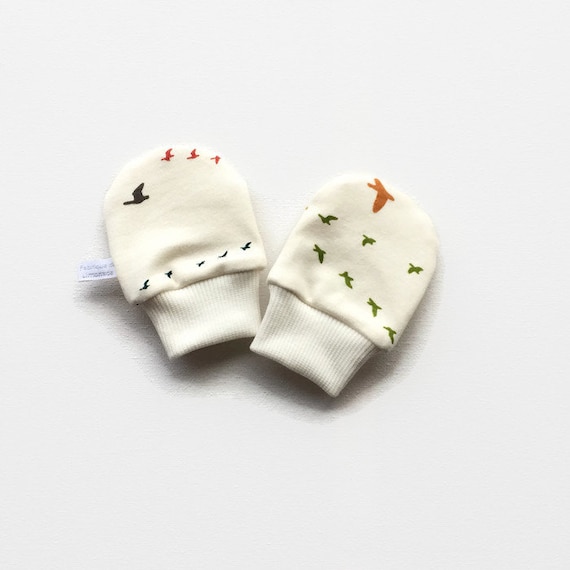 Organic Baby Mittens, Baby Scratch Mitts, off White Knit Fabric