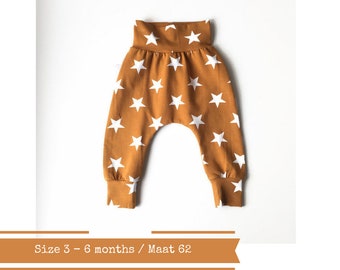 Yellow baby harem pants with stars. Size 3 - 6 months. Pants with same fabric waistband and cuffs