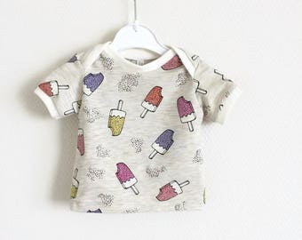 Baby t-shirt met glitter ijsjes. Maat 50/56. Top met korte mouwen.