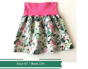 White skirt with leaves and pink flowers, size 4T