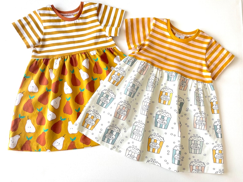 Girls dress with popcorn. Stripes and popcorn dress. Cotton jersey fabric. Toddler dress, skater dress image 4