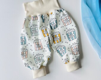 Popcorn baby pants. Baggy harem pants. Off white jersey knit fabric with popcorn. Infant pants