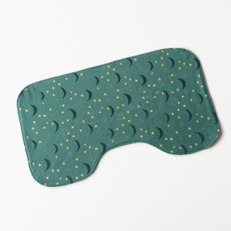 Green cotton with stars and moons Ready to ship Gender neutral Baby burp cloth Green waffle cotton Contoured burp rag