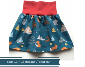 Petrol baby or toddler skirt with forest animals. Size 12 - 18 months