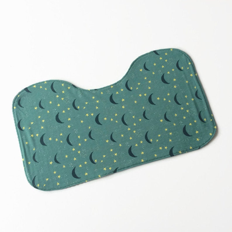 Green cotton with stars and moons Ready to ship Gender neutral Baby burp cloth Green waffle cotton Contoured burp rag