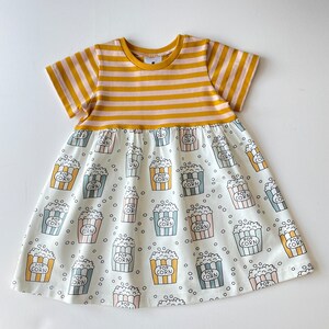 Girls dress with popcorn. Stripes and popcorn dress. Cotton jersey fabric. Toddler dress, skater dress image 3